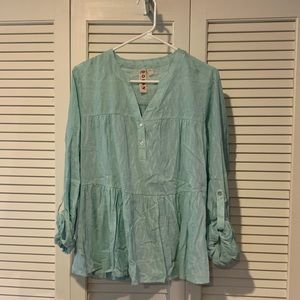 Turquoise tiered blouse, Dolan (Anthropologie), size large